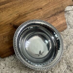 RWP Wilton Armetale Stamped Pewter Bowl 6 Inch Dia Metal Beaded Pearl Trim.